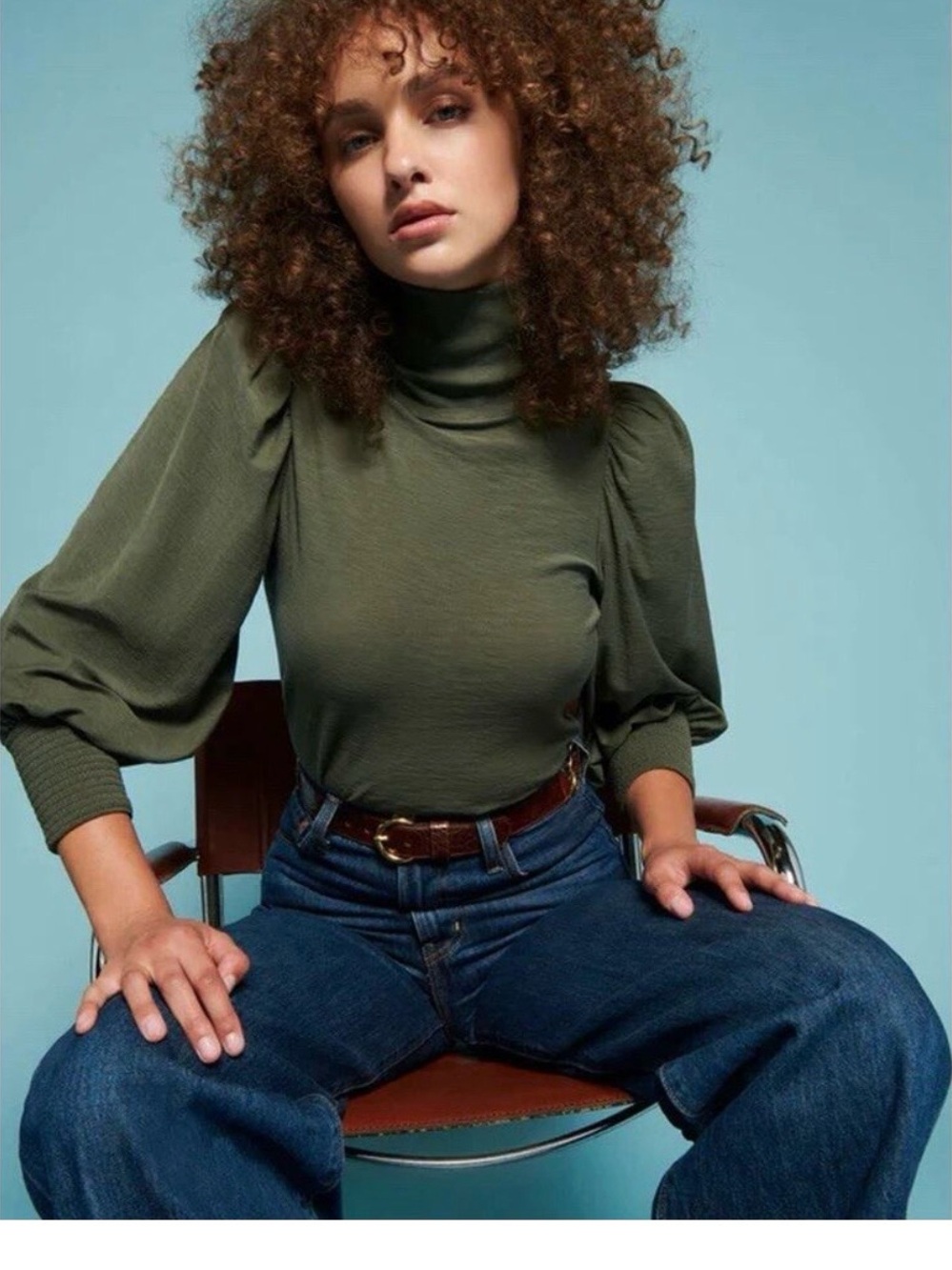 Nation LTD Sawyer Turtleneck
Stoned Moss Green Puff Long Sleeve Shirt Womens Med